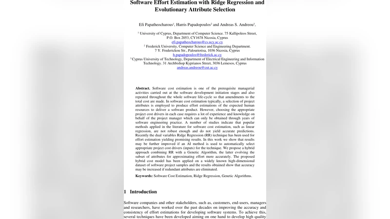 리쥬 회귀와 진화적 속성 선택을 활용한 소프트웨어 노력 추정