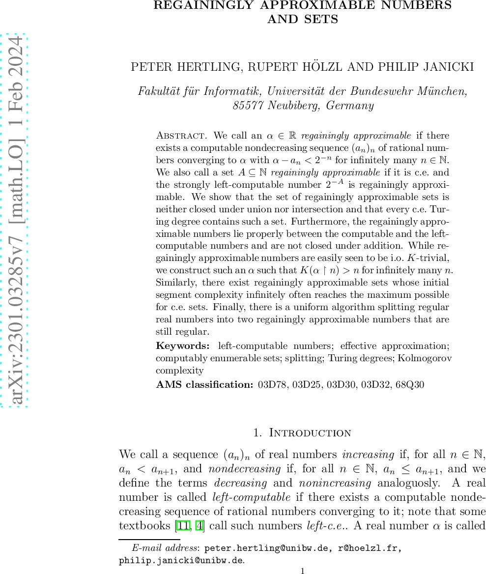 재획가능 실수와 집합의 구조와 복잡도