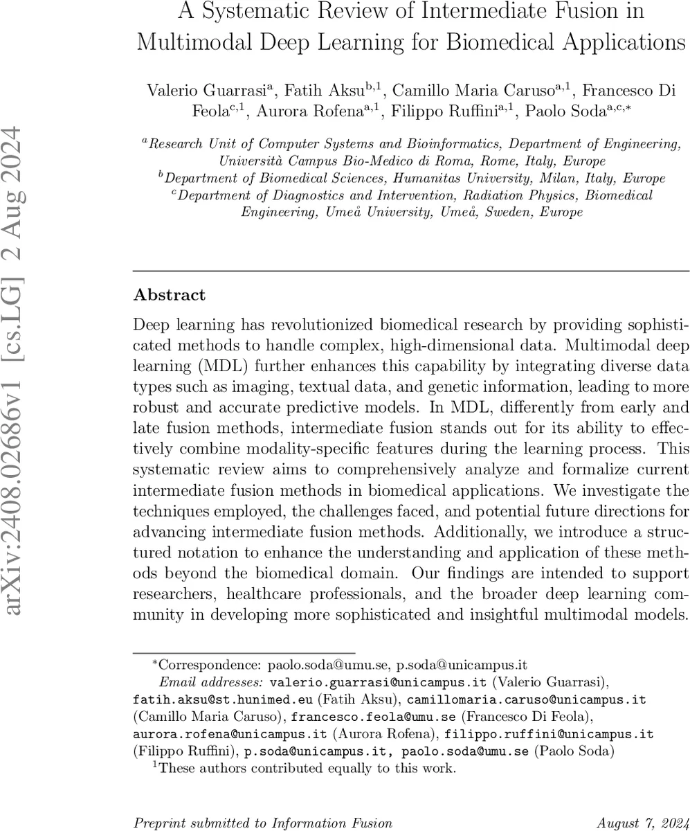 생물의료 분야 중간 융합 딥러닝 종합 리뷰