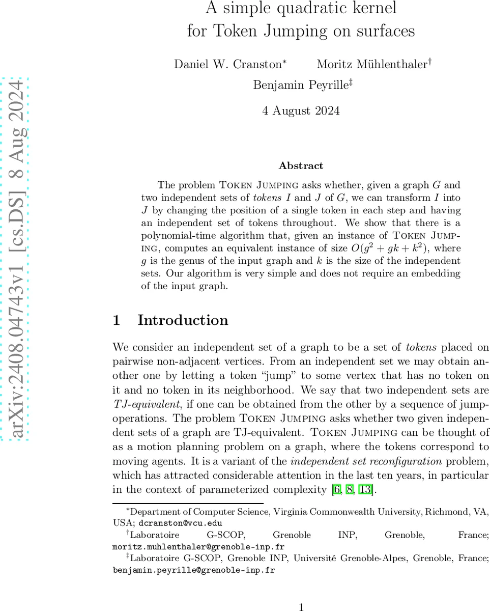 표면 위 토큰 점프를 위한 간단한 이차 커널