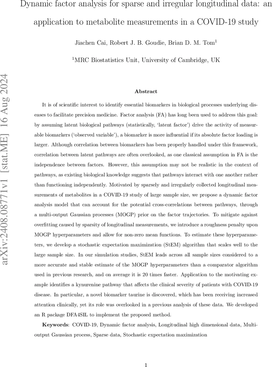 동적 요인 분석으로 희소·불규칙 장기 데이터의 대사체 바이오마커 탐색