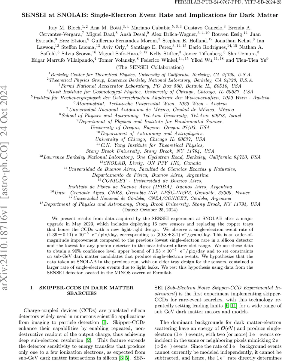 새로운 SENSEI 실험 단일 전자 이벤트율 사상 최저 기록