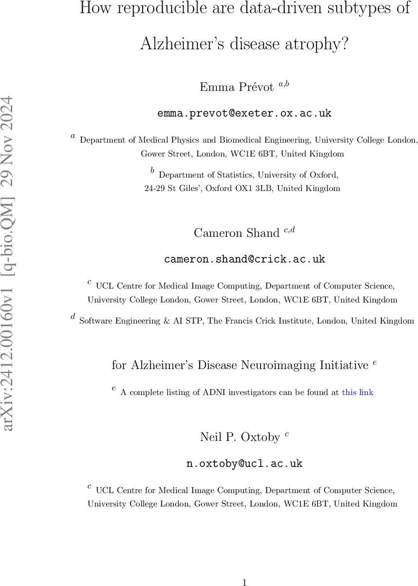 알츠하이머 위축 아형의 재현성: SuStaIn 알고리즘 다중 데이터셋 검증