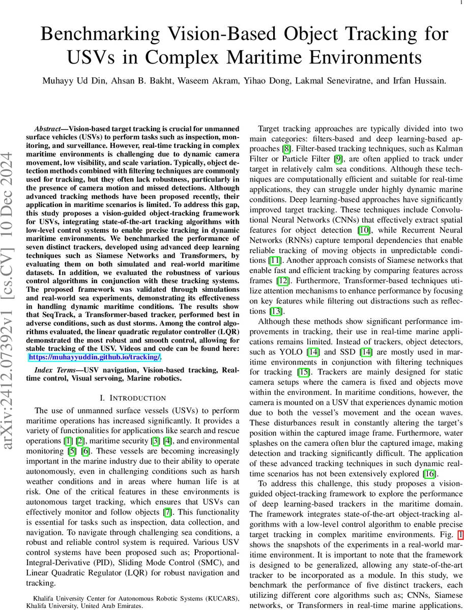 복잡한 해양 환경에서 무인수상정 시각 기반 객체 추적 성능 평가