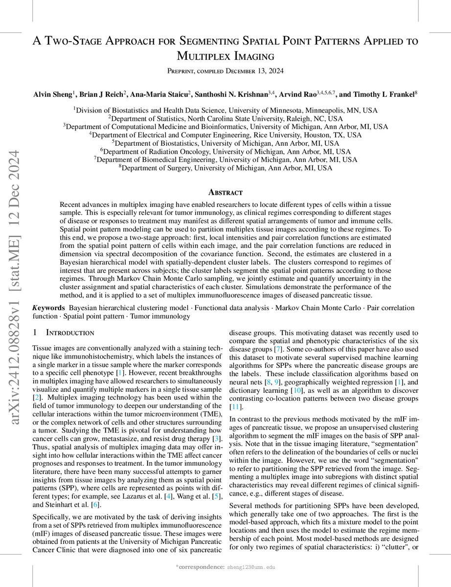 다중이미징을 위한 공간점패턴 분할의 두 단계 접근법
