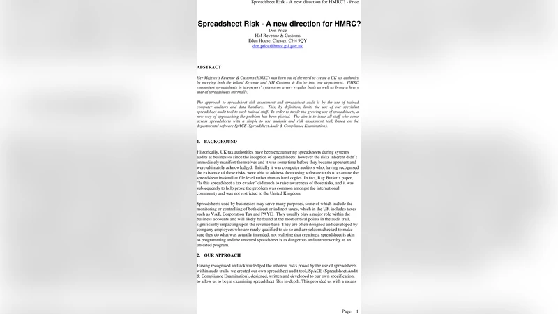 HMRC의 스프레드시트 위험 관리, 새로운 접근법