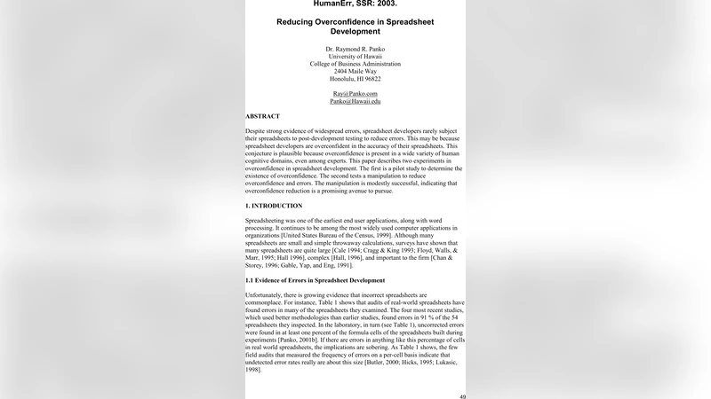 스프레드시트 개발에서 과신을 줄이는 실험적 접근