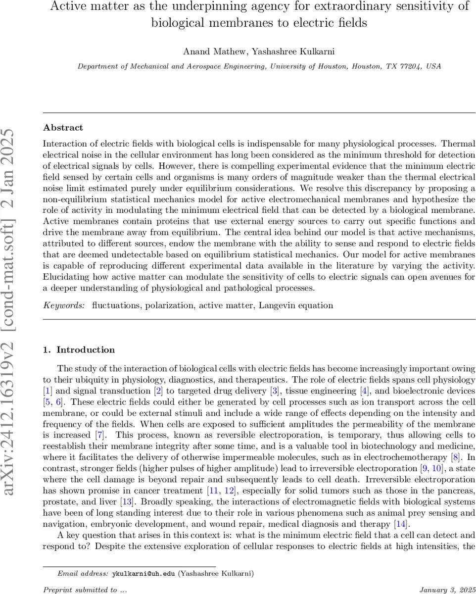 활성 물질이 생물막 전기 감지 민감도를 극대화한다