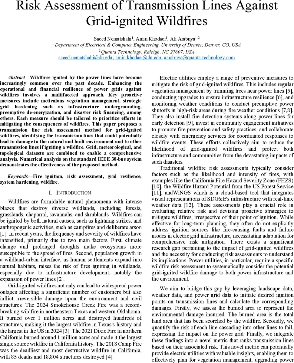전력선 화재 위험 평가: 그리드 점화형 산불 모델링 및 IEEE‑30 시스템 적용