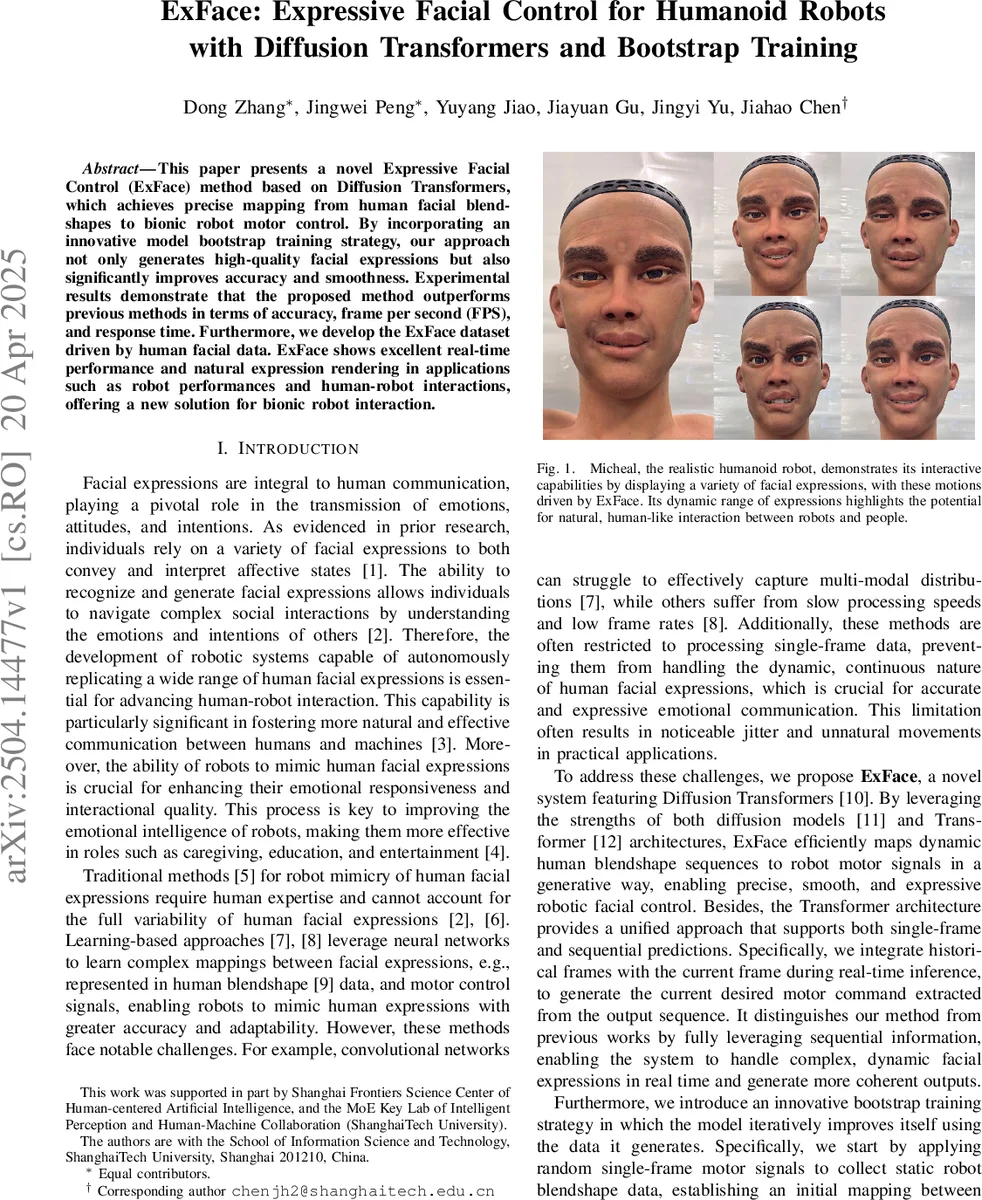 휴머노이드 로봇을 위한 확산 트랜스포머 기반 표현형 얼굴 제어 시스템