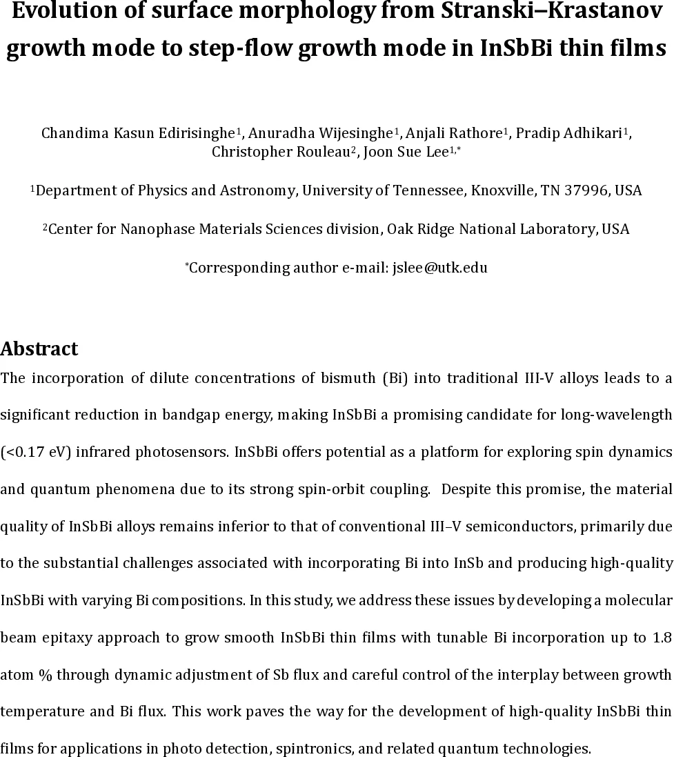 인듐비스비드(InSbBi) 얇은막의 성장 모드 전이와 고품질 표면 구현 전략
