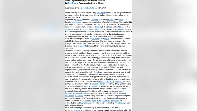 글로벌 암호민주주의는 가능하고 바람직하다