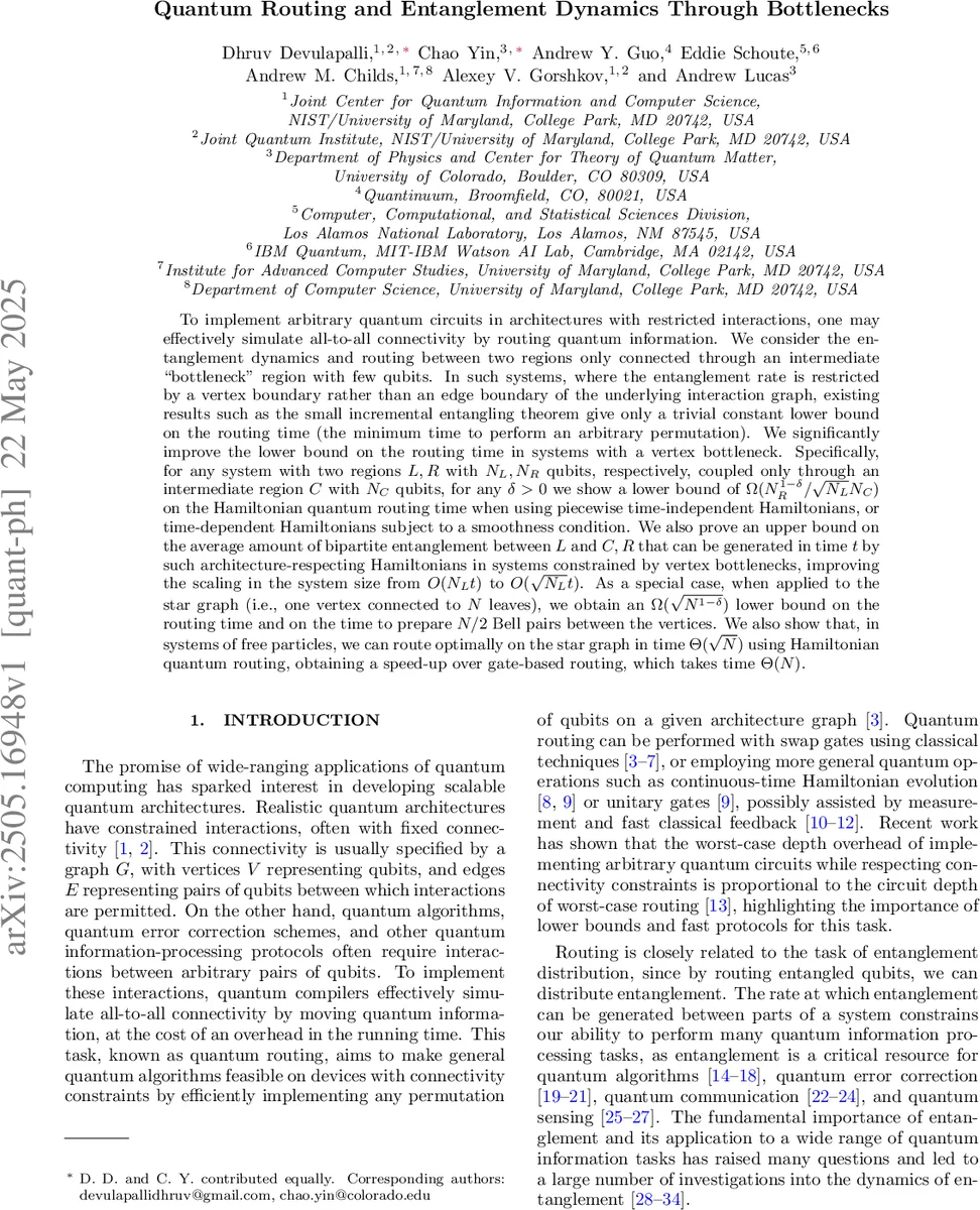 양자 라우팅과 정점 병목을 통한 얽힘 전파의 한계와 최적화