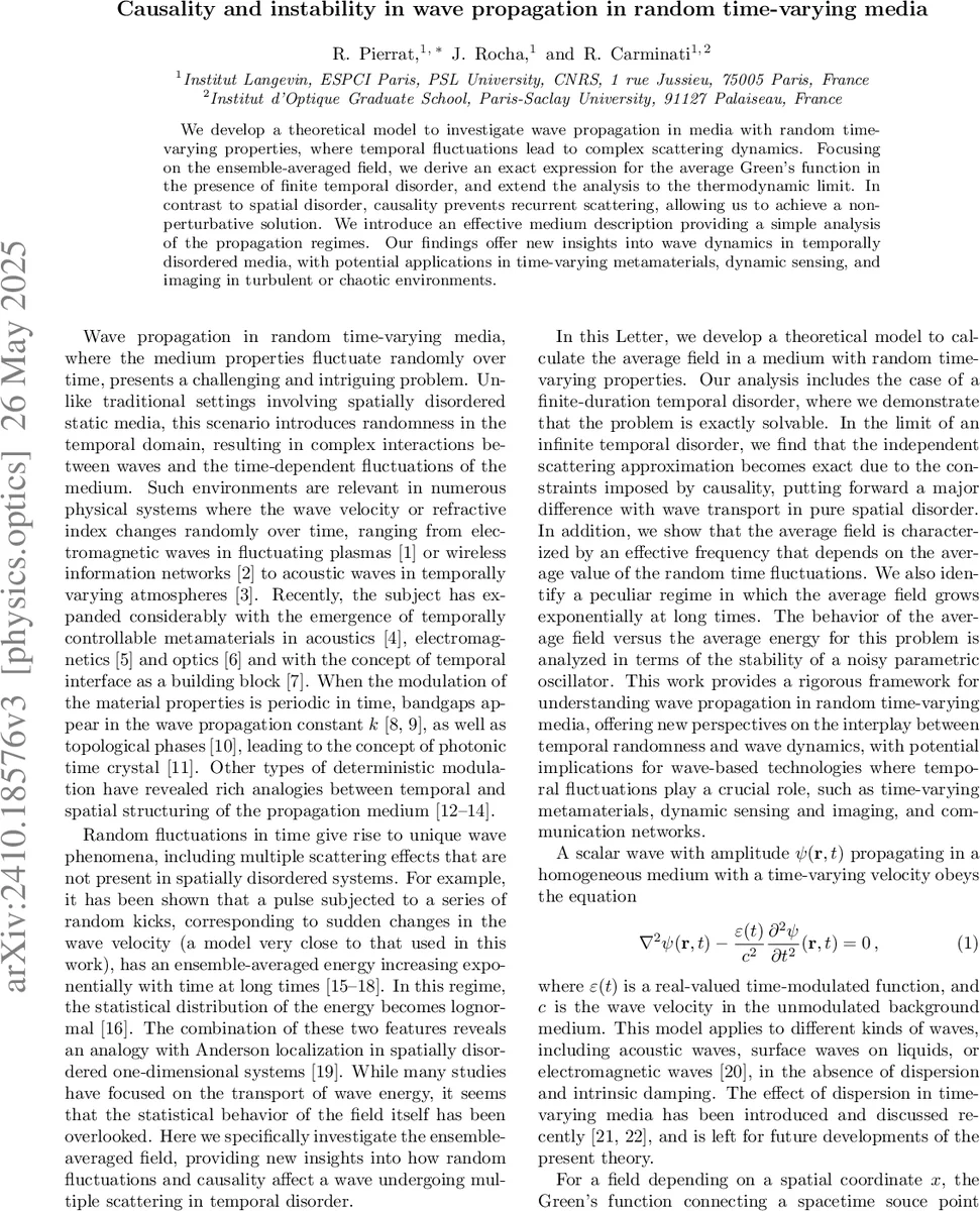 시간변동 무질서 매질에서 파동 전파의 인과성 및 불안정성