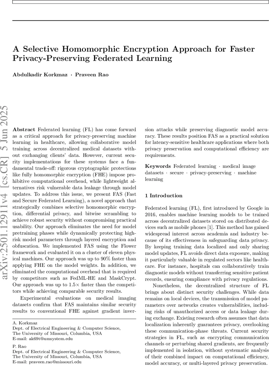 빠른 프라이버시 보호 연합 학습을 위한 선택적 동형암호 접근법