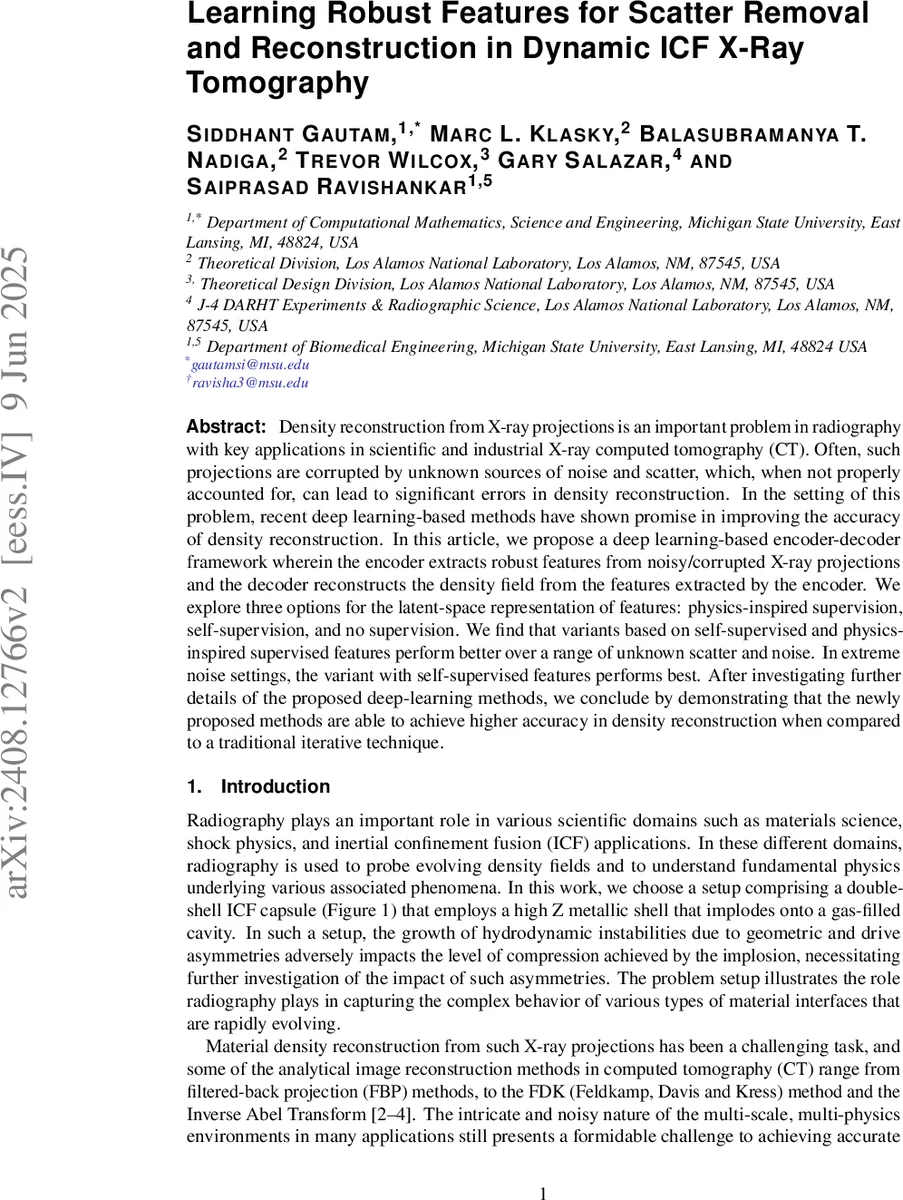 동적 핵융합 X선 단층촬영에서 산란 제거와 재구성을 위한 강건한 특징 학습법