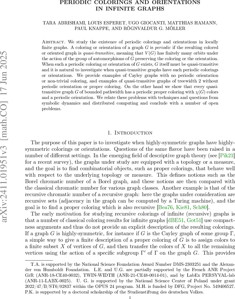 무한 그래프의 주기적 색칠과 방향 지정