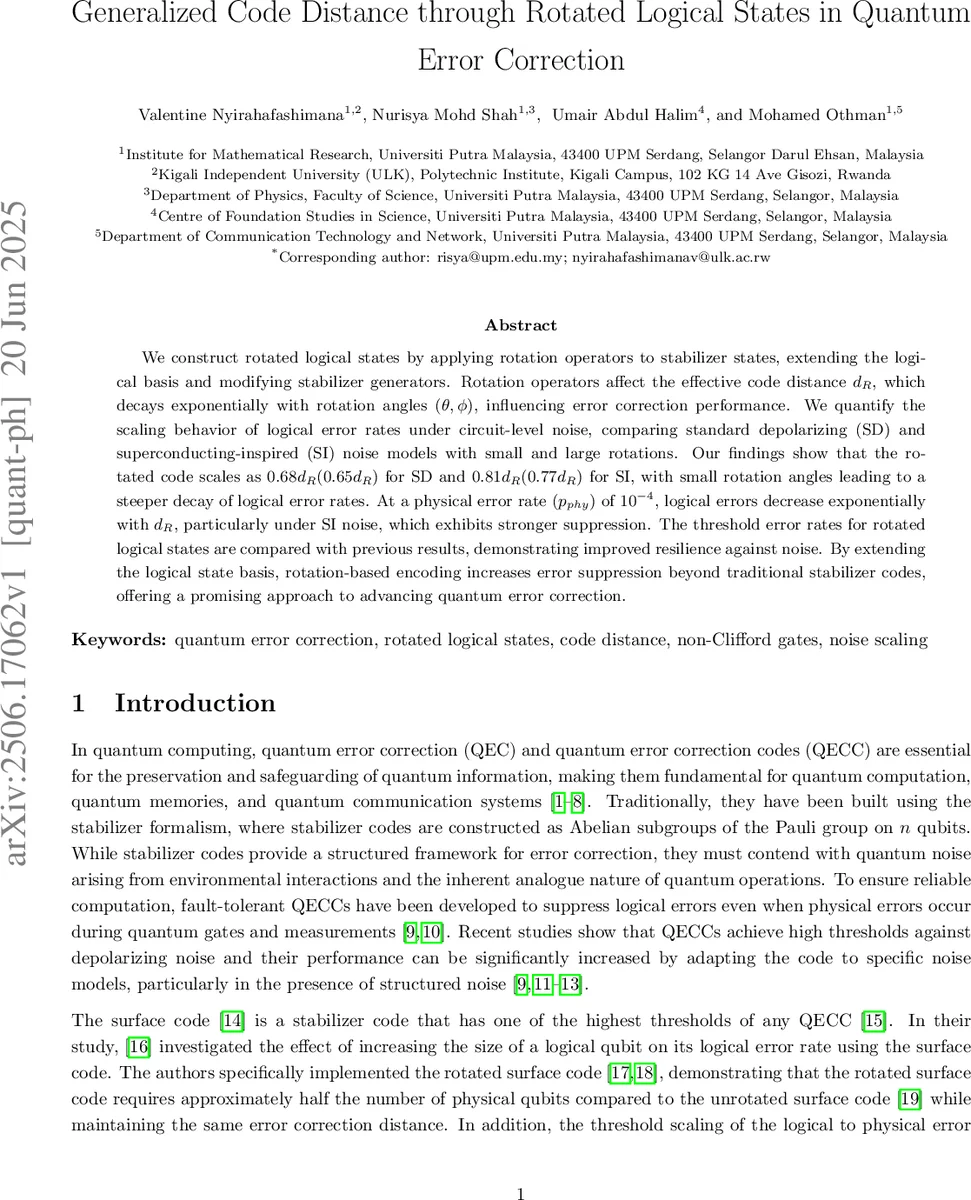 회전 논리 상태를 활용한 일반화된 코드 거리와 오류 억제