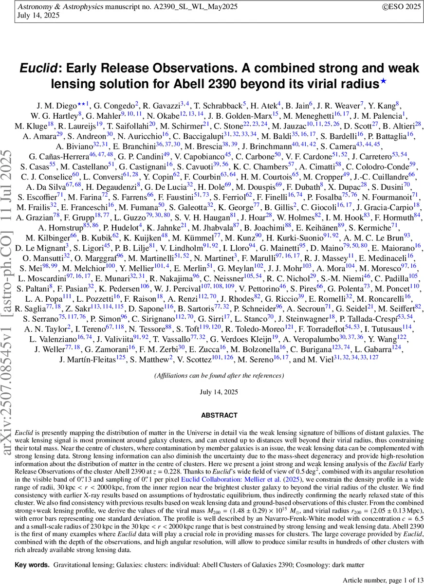 유클리드 초기 관측으로 본 아벨 2390 은하단의 강·약 렌즈 결합 분석