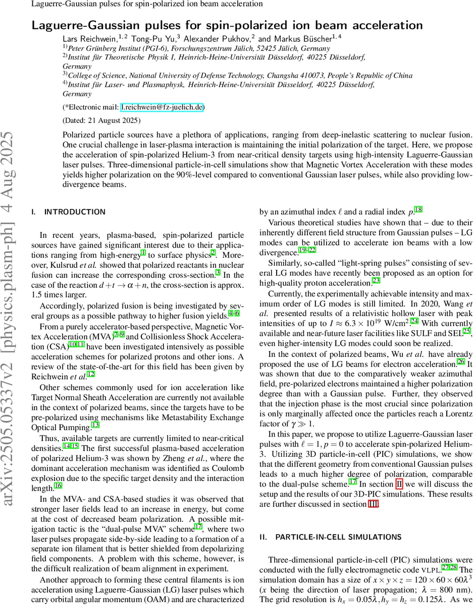 라그랑주 가우시안 레이저 펄스로 스핀 편극 헬륨 3 이온 가속