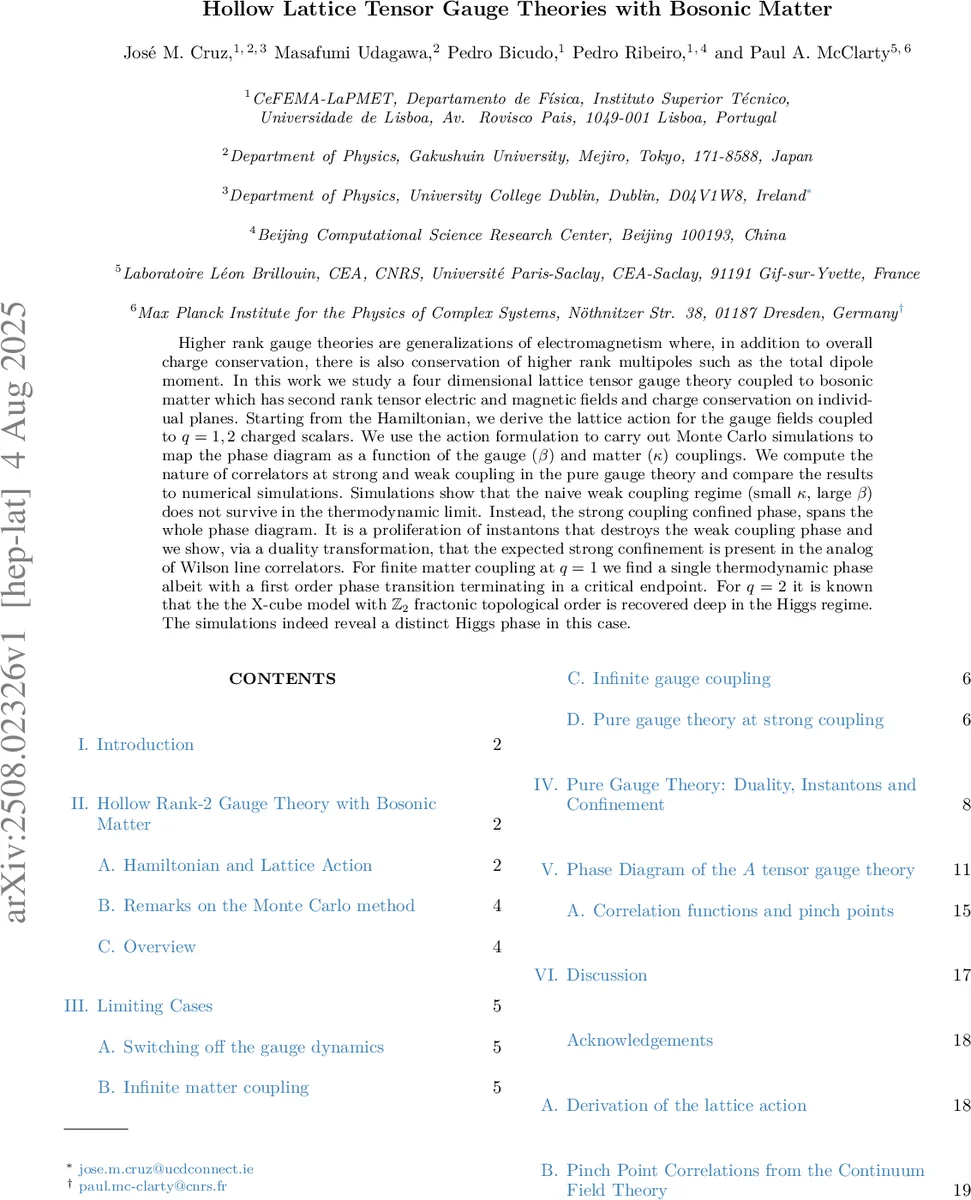 홀로우 랭크‑2 텐서 게이지 이론과 보손 물질의 상전이 지도