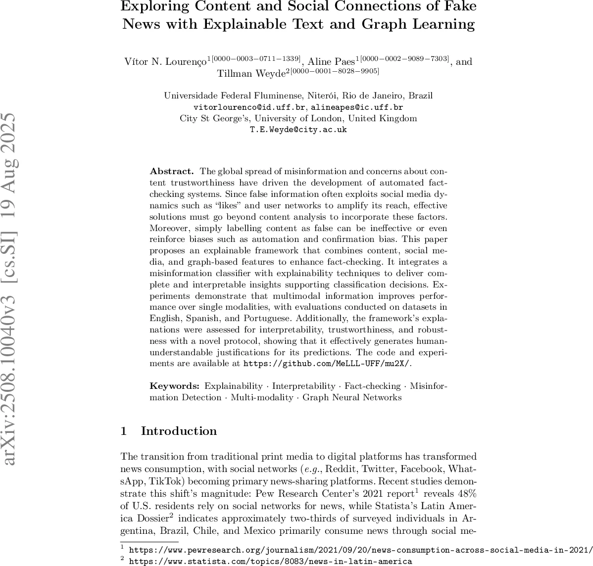 멀티모달·다언어 가짜뉴스 탐지를 위한 설명 가능한 텍스트·그래프 학습