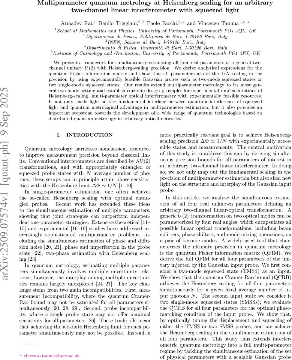 압축광으로 임의의 2모드 간섭계 파라미터를 하이젠베르크 한계까지 정밀하게 측정하다