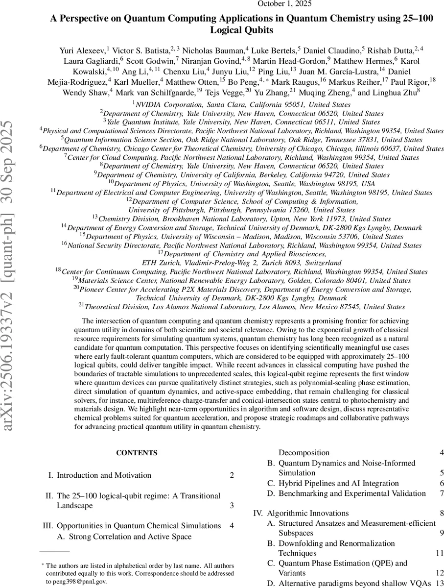 양자 화학을 위한 25에서 100 논리 큐비트 활용 전망