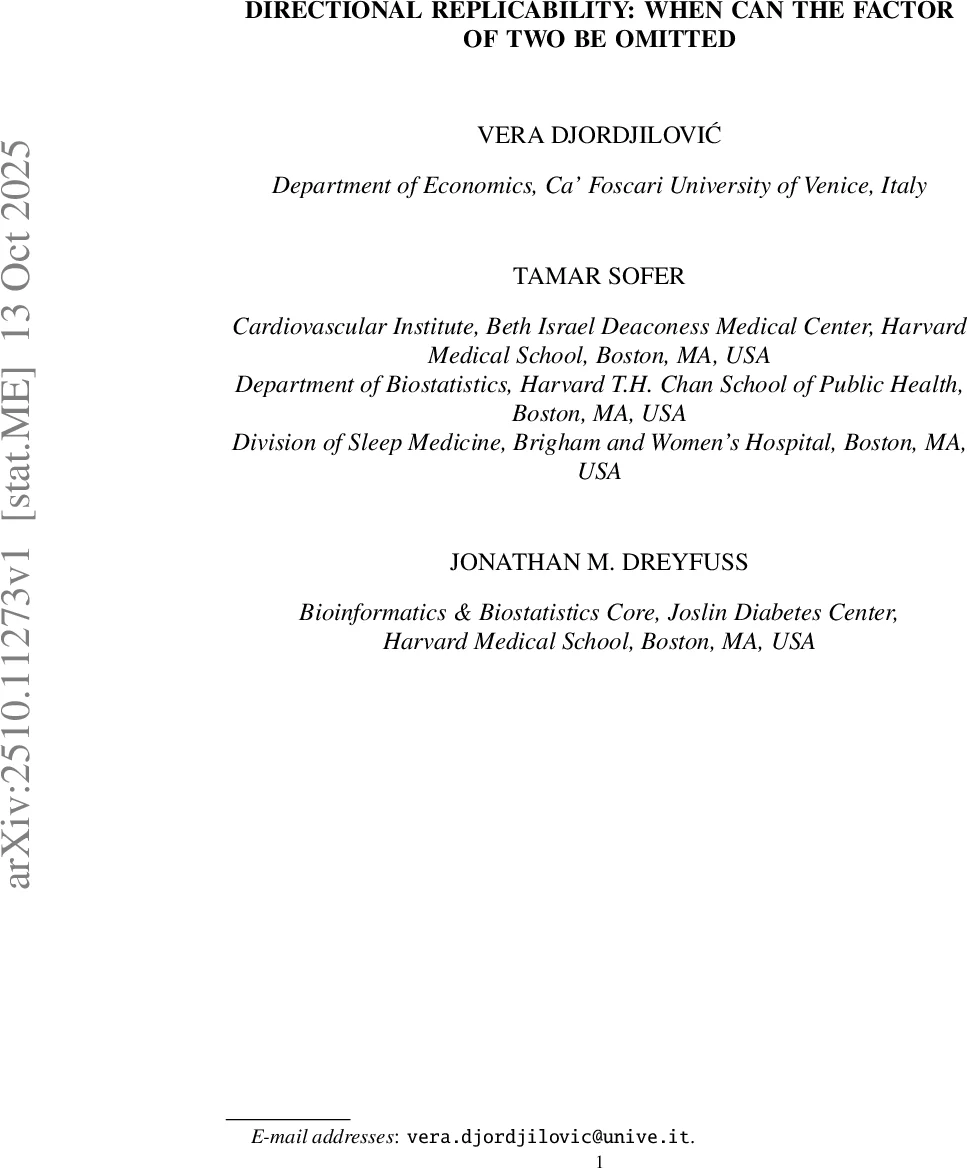 방향성 복제가능성 두 배 보정 없이 검정 가능한 경우