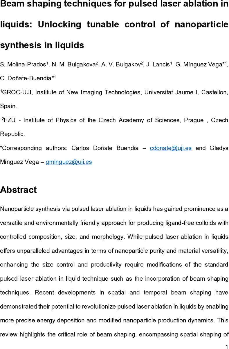 레이저 빔 형성으로 제어하는 액체 내 펄스 레이저 어블레이션 나노입자 합성