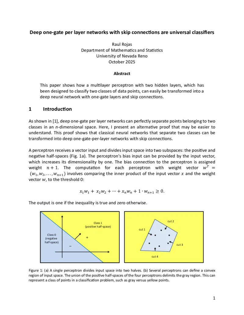 한 게이트와 스킵 연결만으로 구현하는 범용 딥러닝 분류기