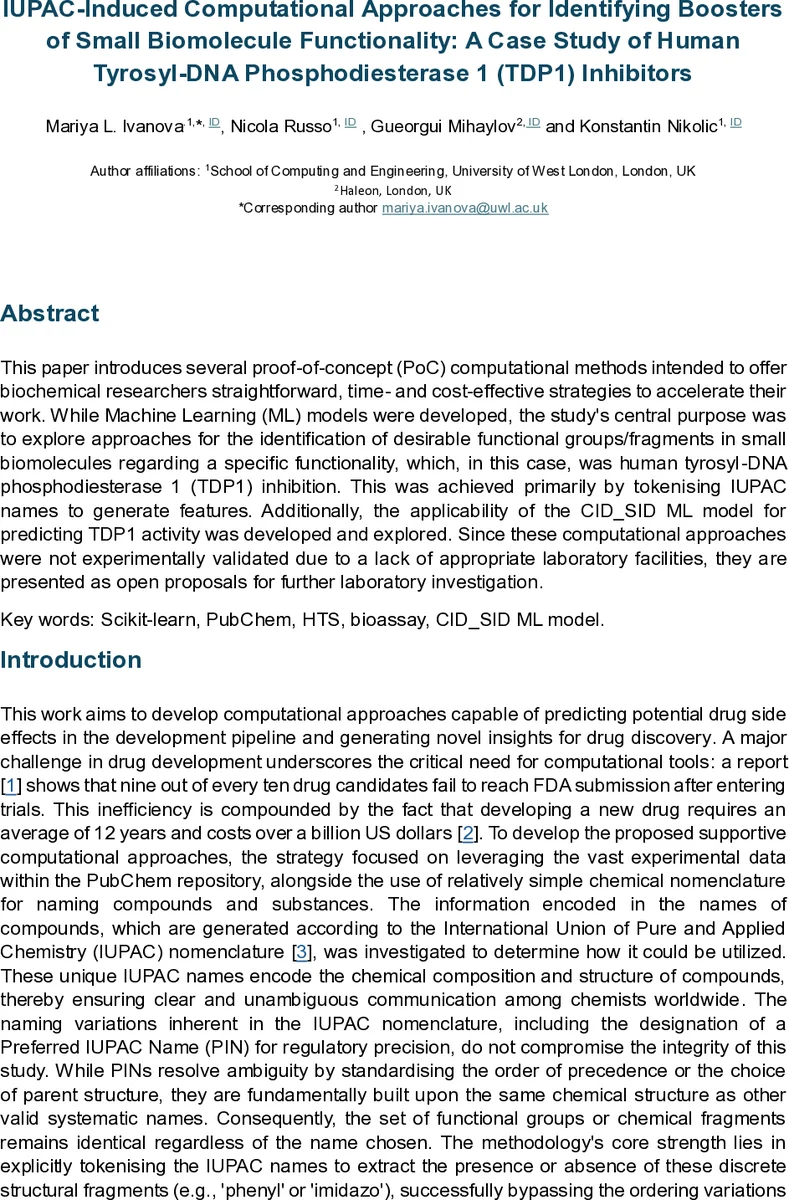 IUPAC 이름 토큰화로 TDP1 억제제 기능군 탐색: 비용·시간 절감형 컴퓨팅 전략