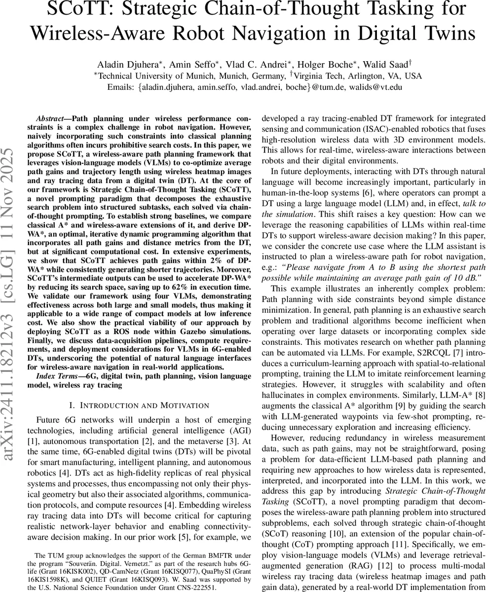 디지털 트윈 기반 무선 인식 로봇 경로 계획을 위한 전략적 사고 사슬(SCoTT)
