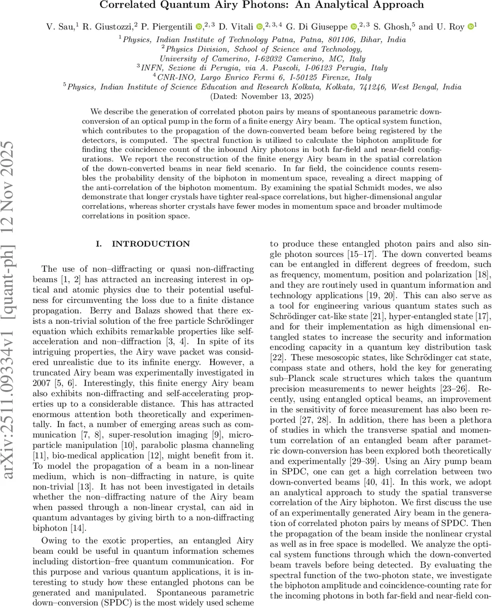 에어리 양자쌍 생성과 공간 얽힘의 정밀 분석