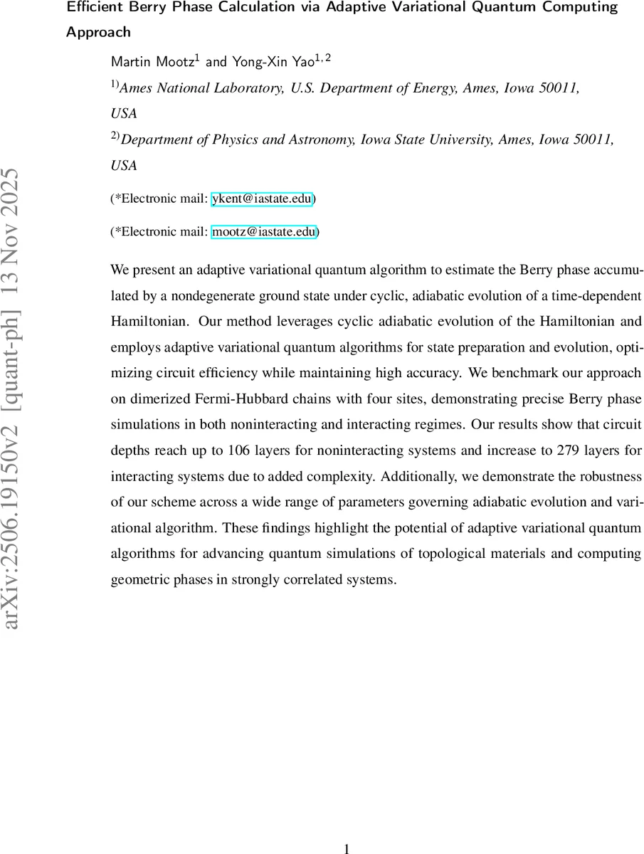 효율적인 베리 위상 계산을 위한 적응형 변분 양자 알고리즘