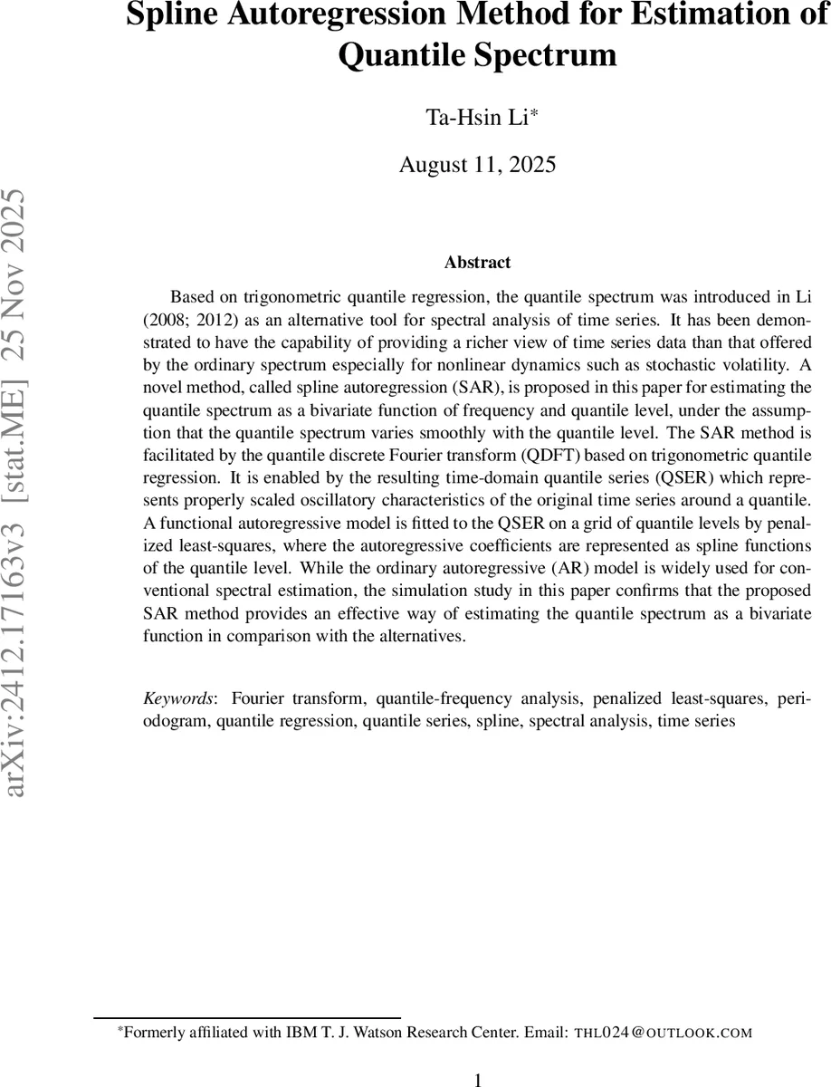 스플라인 자기회귀를 이용한 분위수 스펙트럼 추정