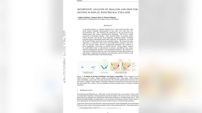 경험 재생에서 깊은 망각과 얕은 망각의 비대칭: 작은 버퍼는 특징 공간을 유지하지만 분류 경계는 왜곡한다