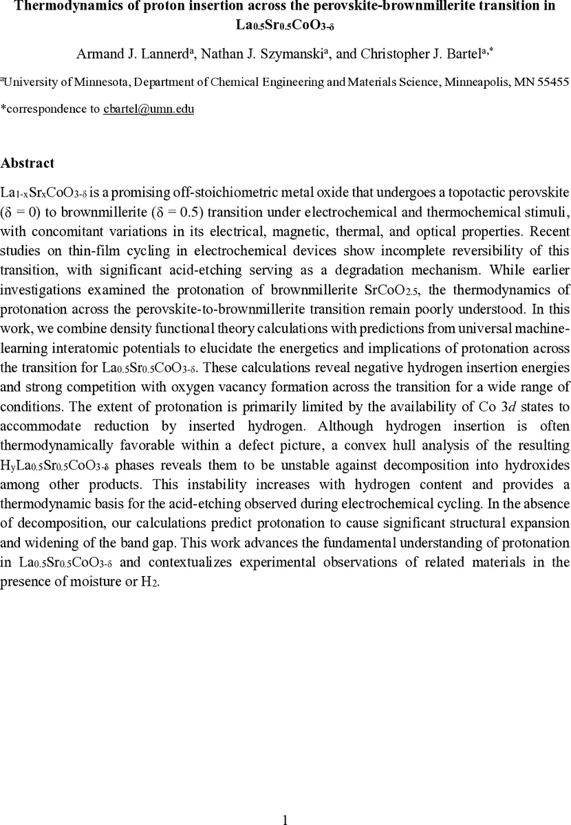 프로톤 삽입 열역학과 라탄산 코발트 옥사이드 전이의 구조·전기적 변환