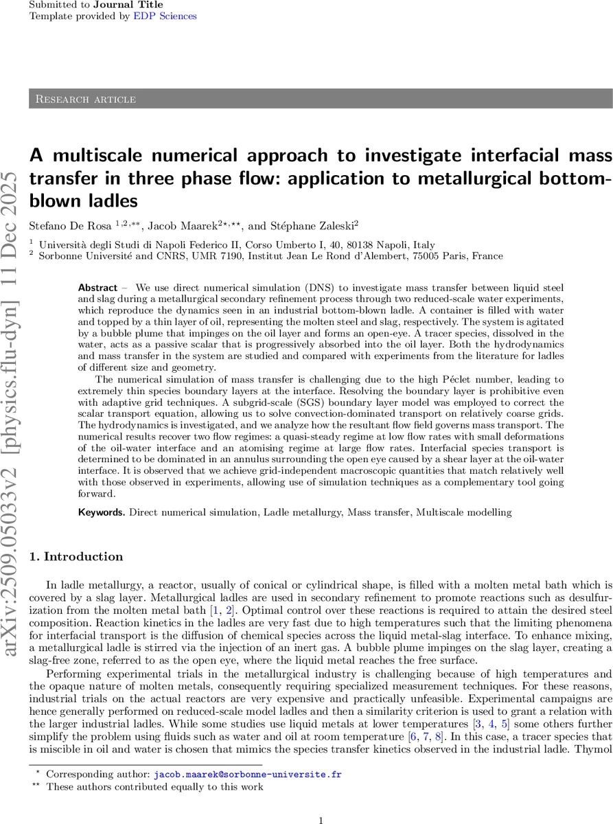 다중 스케일 수치 해석으로 들여다본 3상 유동의 비밀: 금속 정련 라들 내 계면 물질 전달