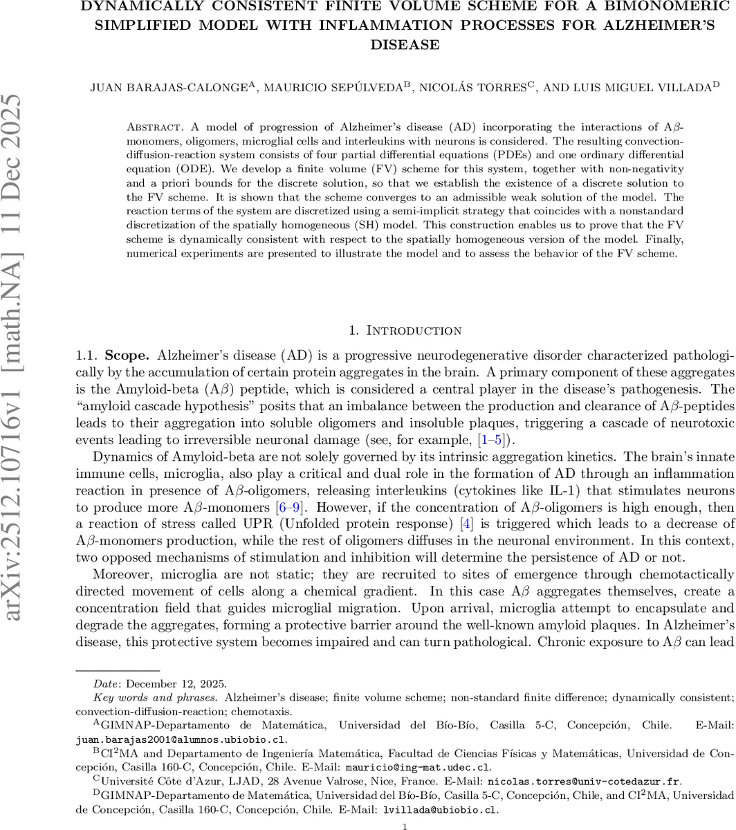 알츠하이머 진행 모델을 위한 동적 일관성 유한체적 스킴