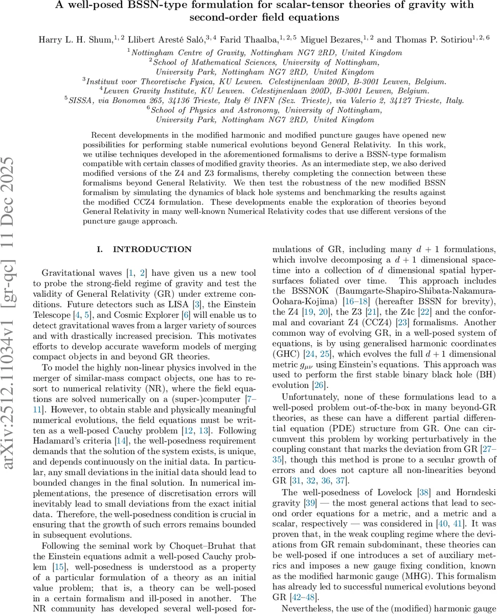 스칼라‑텐서 중력의 안정적 수치 진화를 위한 새로운 mBSSN 공식