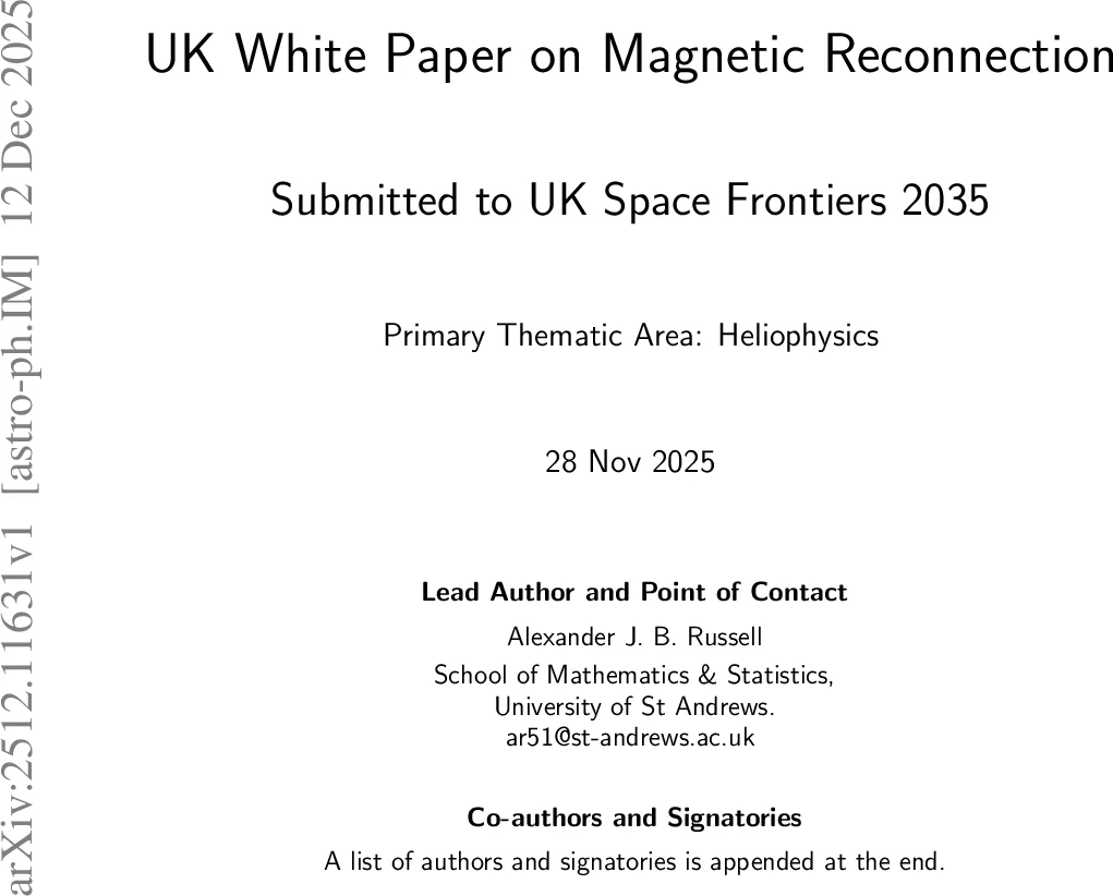 플라즈마 우주의 에너지 엔진 자기 재결합 연구를 위한 영국의 미래 전략 로드맵