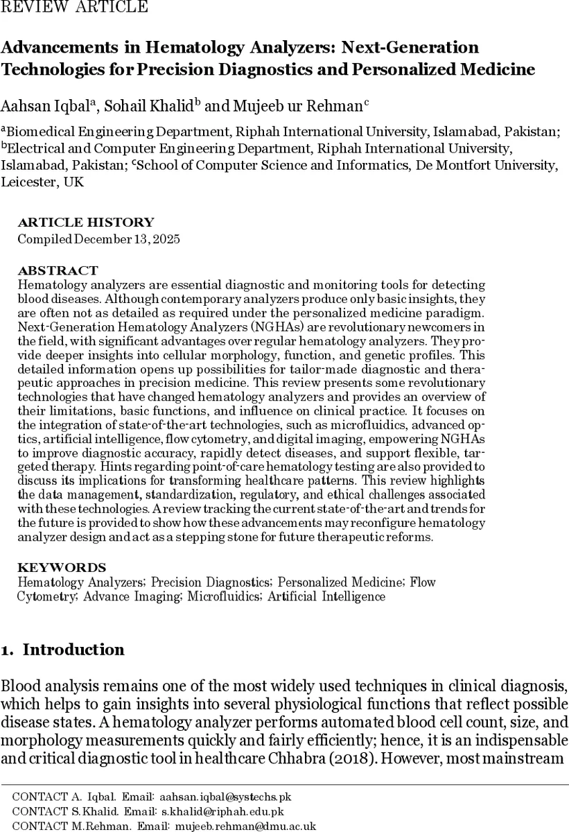 차세대 혈액학 분석기: 정밀 진단과 개인 맞춤 의료를 위한 혁신 기술
