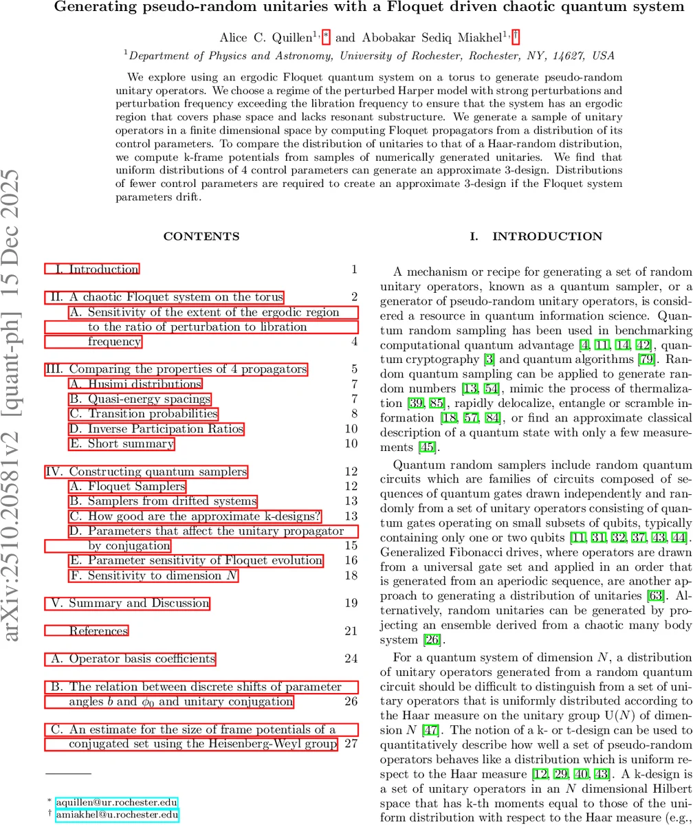 플루켓 혼돈 시스템으로 만든 의사난수 유니터리와 3‑디자인 구현