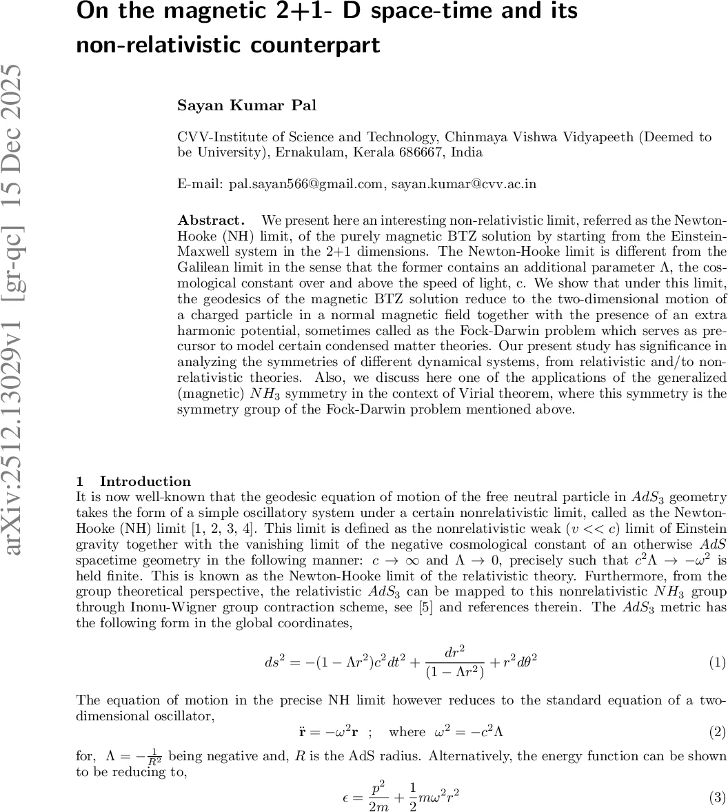 2차원 자기 시공간과 뉴턴 훅 한계의 물리적 연결성