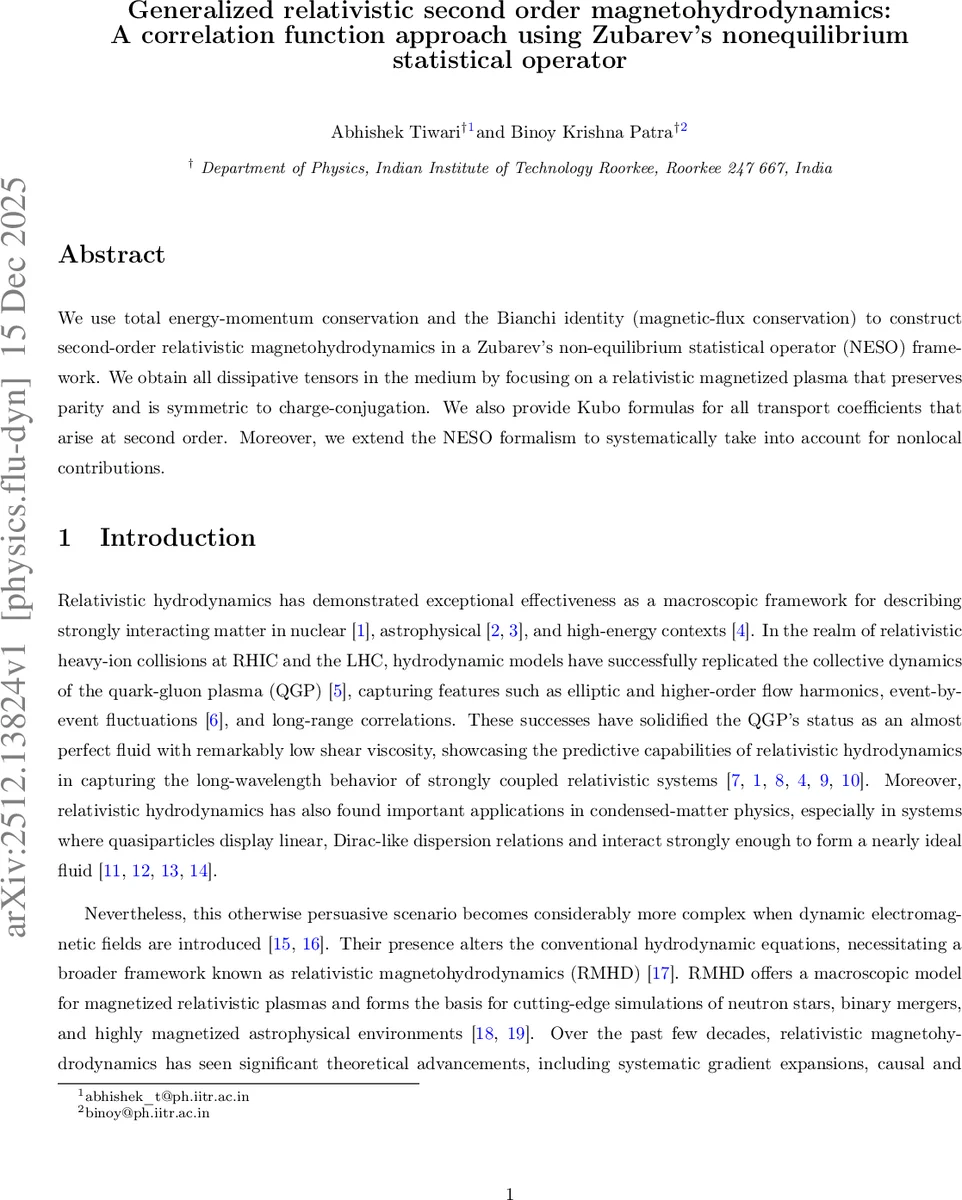 자기장의 흐름을 따라가는 유체: Zubarev 이론으로 풀어낸 2차 상대론적 자기유체역학