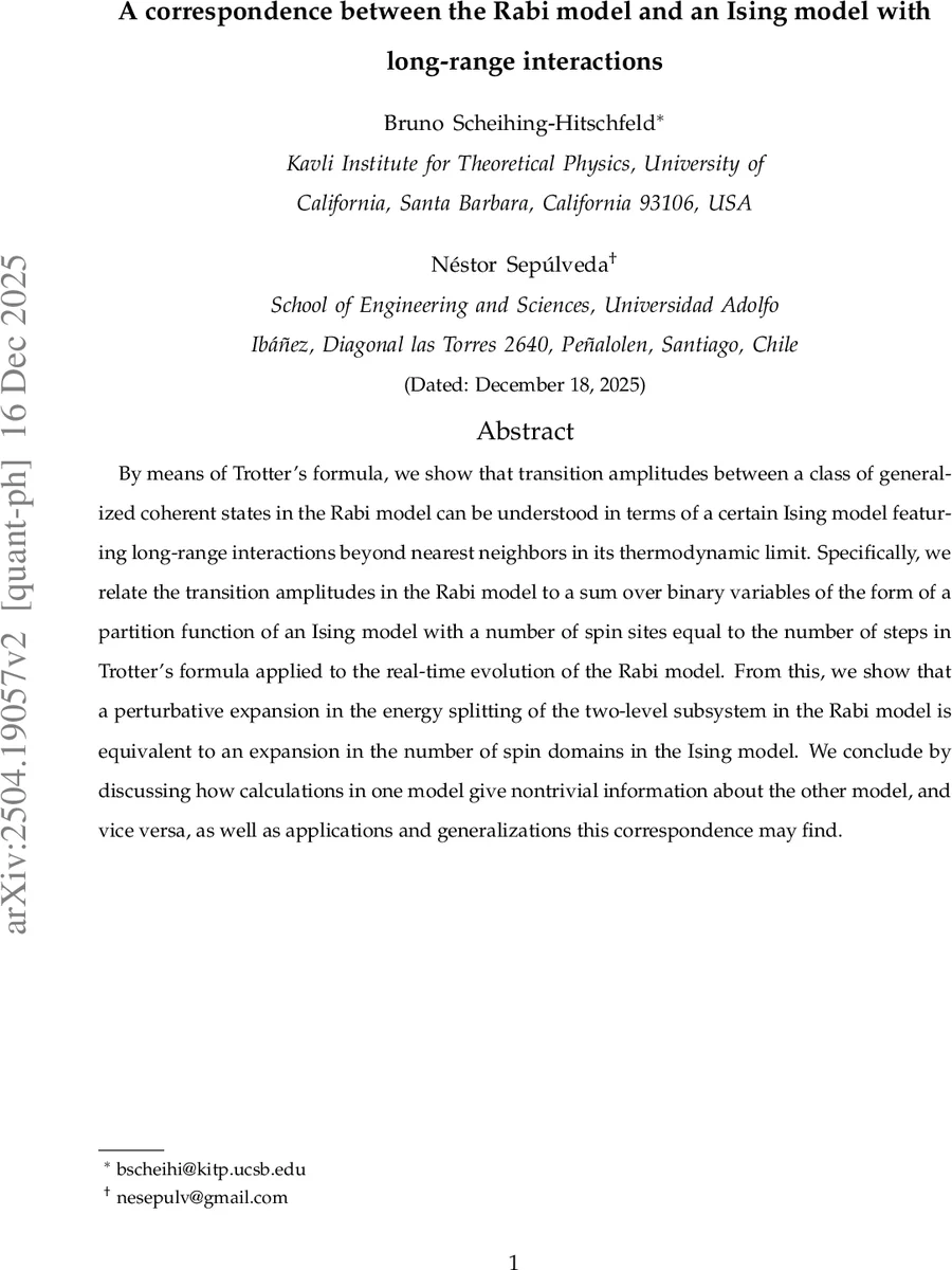 라비 모델과 장거리 상호작용 이징 모델 사이의 새로운 대응 관계