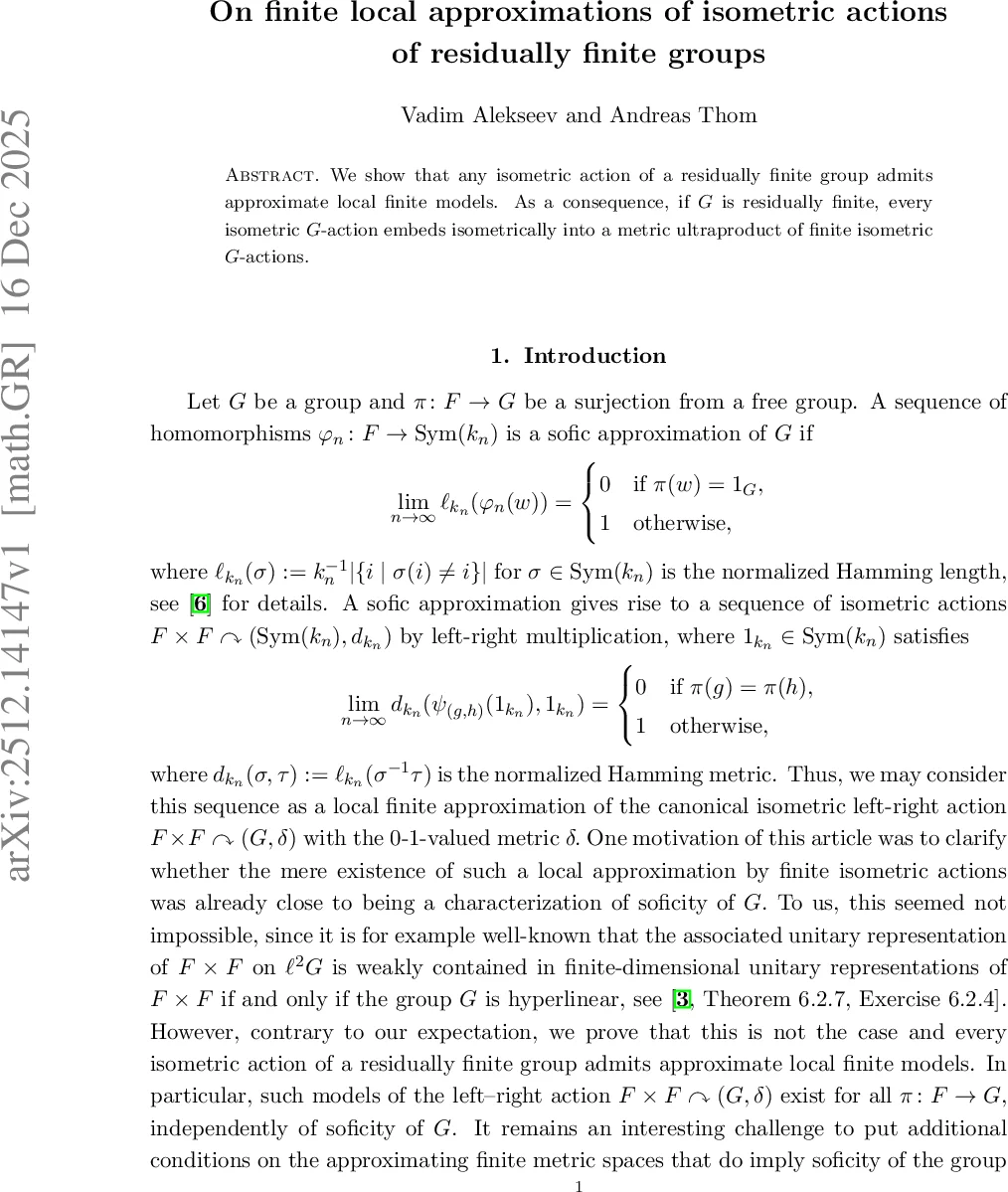 잔여유한군의 등거리 작용에 대한 유한 지역 근사