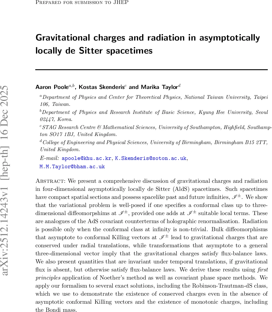 비국소적 de Sitter에서의 중력 전하와 복사