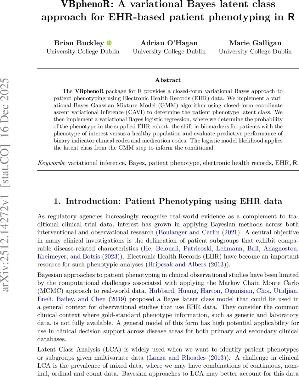EHR 기반 환자 페노타이핑을 위한 변분 베이지안 잠재 클래스 모델